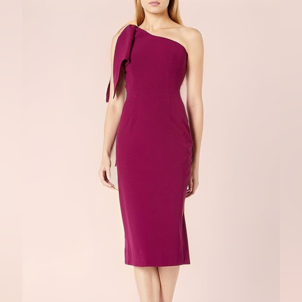 DRESS THE POPULATION Tiffany One-Shoulder Maroon Dark Magenta Dress Size S NWT - Picture 7 of 11
